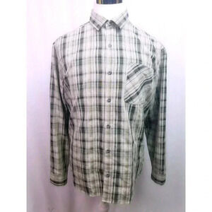 REI Mens‎ Shirt Large  Long Sleeve Button Front Tan Plaid Outdoors Hiking Casual